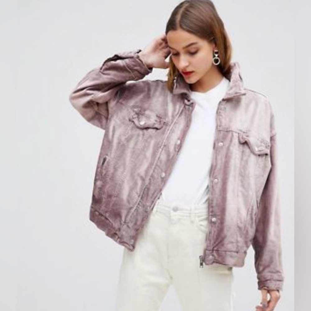 Free People Oversized Bomber Jacket. Size M/L. Purple.